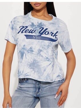 Women's Blue Tie-Dye 'New York NYC' Short Sleeve Crew Tee